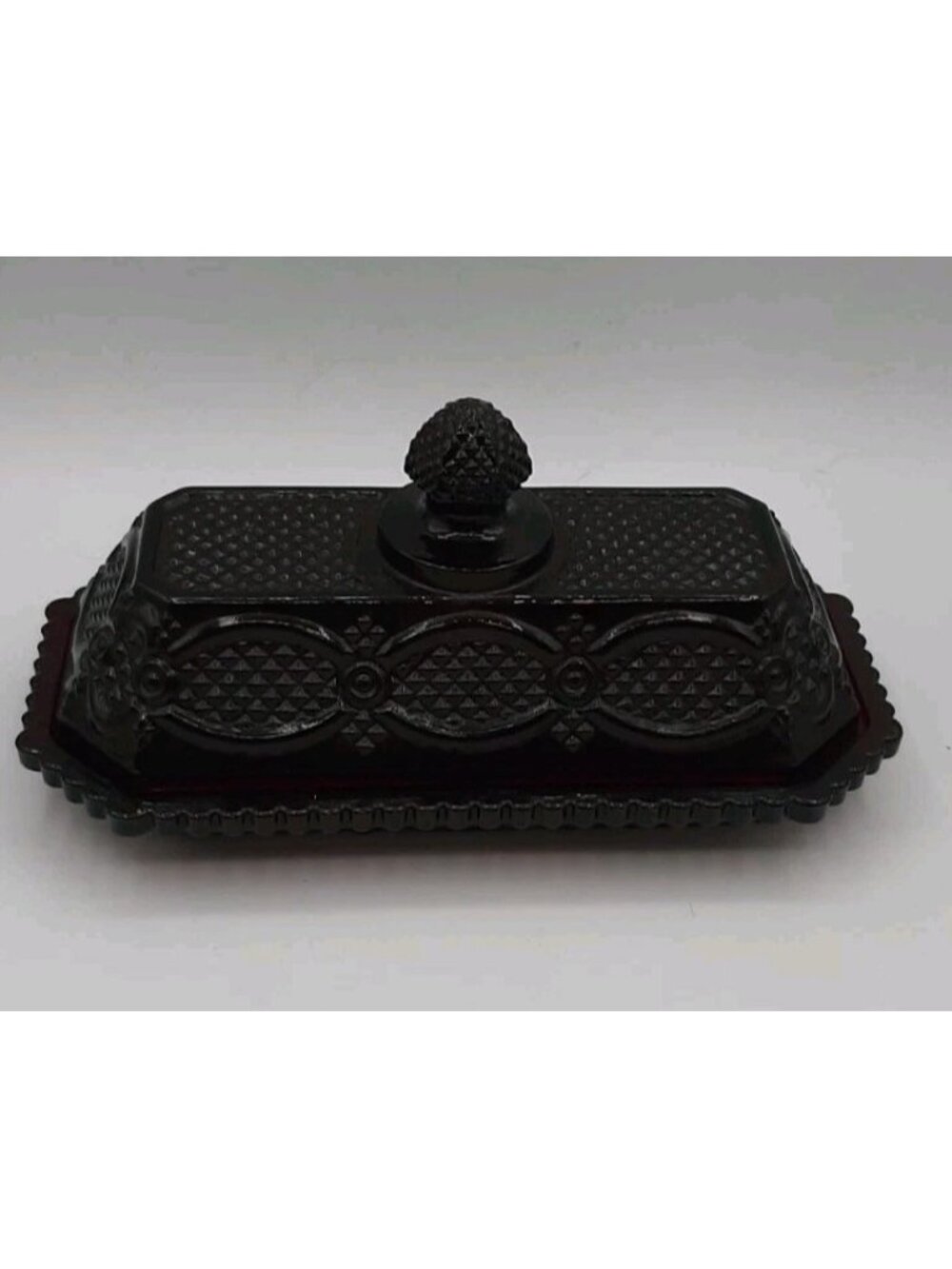 Avon Ruby Red Butter Dish Covered 1876 Cape Cod Vintage Plate Lid 2 Piece Glass